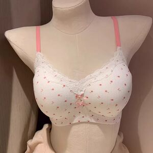 
Girls' seamless floral lace underwear women's small breast push-up comfortable soft support anti-sagging bra