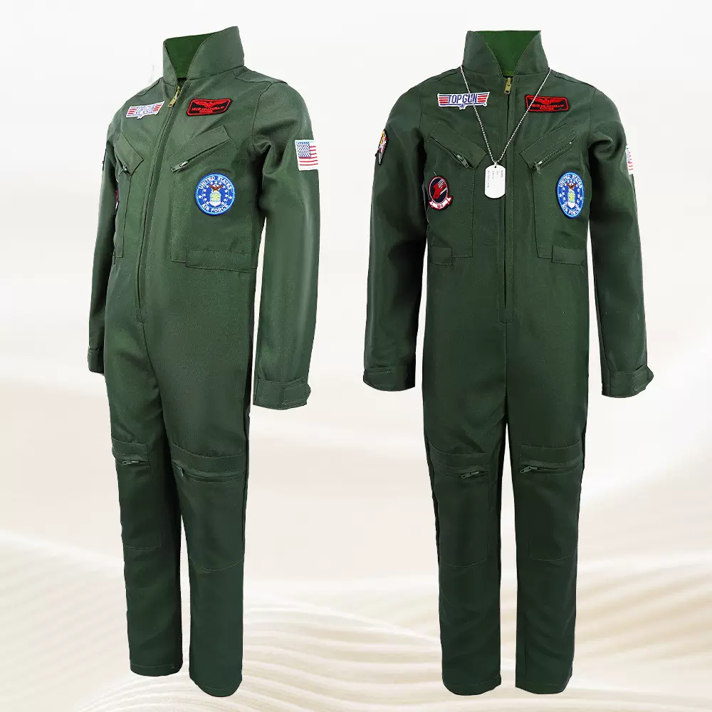 万圣节壮志凌云飞行服军绿cos成人少儿连体衣演出服舞台