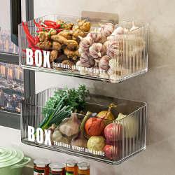 Kitchen Onion, Ginger, and Garlic Storage Box, Wall-Mounted Storage Basket for Ginger and Garlic, Spice Storage Organizer, Multifunctional Wall Hanging Basket