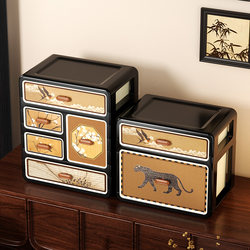 Desktop Storage Box, Antique-Style Retro Entrance Door Ornaments, Cosmetics, Living Room Multi-Layer Drawer-Type Storage Rack
