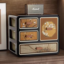 Desktop Storage Box, Home Entrance Door Decoration Storage Box, Antique Style Large-Capacity Drawer-Type Cosmetics Storage Box