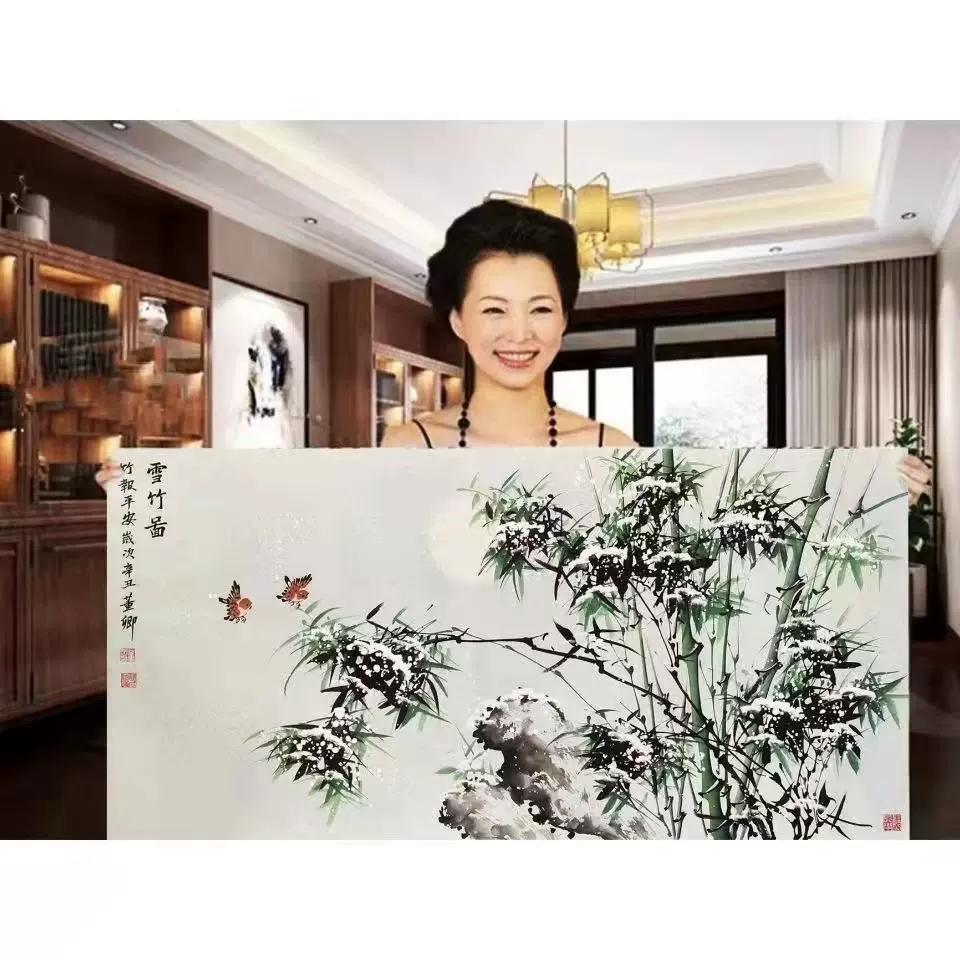 董卿 董卿字画精品纯手绘四尺国画作品【雪竹图】客厅玄关酒店装饰挂画-Taobao Singapore