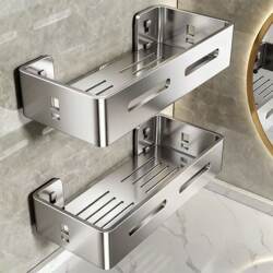 Stainless Steel Bathroom Storage Rack, No-Drill Wall-Mounted Toilet Washbasin Bathroom Wall Storage Shelf