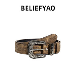 Beliefyao Original American Retro Brown Belt with a Unique Design, Niche Subculture Y2K Style Belt for Men and Women