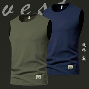 
American retro men's t-shirt sleeveless vest round neck cotton undershirt fitness sports basketball summer loose wide shoulders