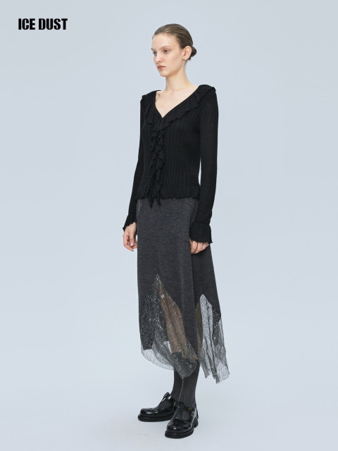 ICEDUST Winter Series Silver Onion Lace Splicing Irregular Design Mid-length Skirt for Women