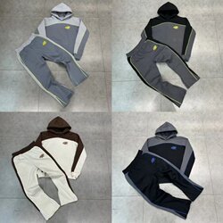 Drill Syna World American Street Style Embroidered Logo Patchwork Fleece-Lined Hoodie and Sweatpants Casual Set