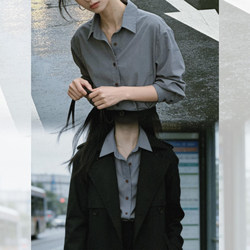 Gray Lapel Long-Sleeved Shirt for Women, 2026 New Spring Style, Suitable for Commuting, Light Luxury, Age-Reducing, Stylish Top