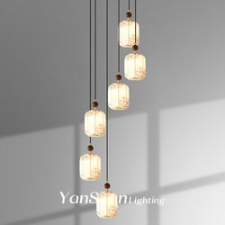 Song Dynasty Aesthetic Stairwell Chandelier, Air-Picking Duplex Rotating Living Room Headlight, Chinoiserie National Style Zen Long Chandelier