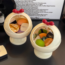 Cute Powder Puff Storage Box with Lid, Dopamine Hair Accessories, Cosmetics Box, Lipstick, Beauty Sponge Storage Rack