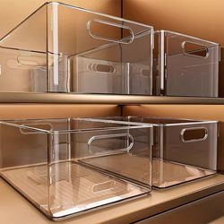 Cabinet Storage Box Desktop Miscellaneous Items Snack Storage Household Acrylic Transparent Rectangular Plastic Organizing Storage Basket