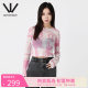 BOY BY BOY trendy brand women's spring and summer mesh long sleeve European and American style printed slim sexy top T-shirt