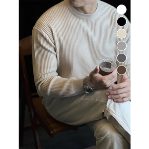 
Simple Design Japanese vertical striped loose sweater base men's casual long-sleeved T-shirt sweater autumn and winter