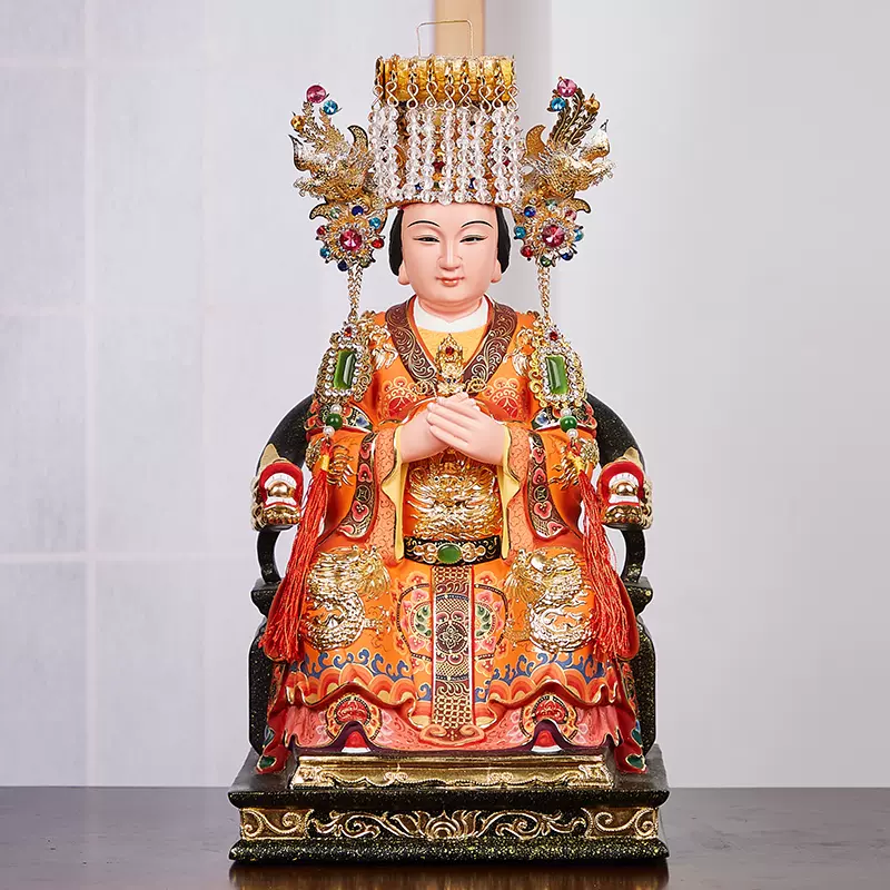 妈祖神像木雕天上圣母湄洲海神天后圣母天妃娘娘妈祖雕像凤帽披风-Taobao