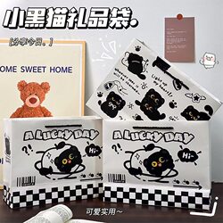 High-Quality Black Cat Gift Bag, Cute Black Cat Paper Tote Bag, Packaging Milk Tea Bag, Shopping Bag