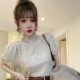 Design exquisite lace puff short-sleeved shirt for women in spring and summer new gentle style slim turtleneck top trendy
