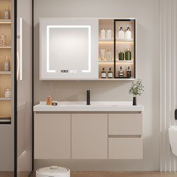 Smart Solid Wood and Ceramic Integrated Basin Bathroom Cabinet Set, 40cm Wide, Ultra-Narrow, Suitable for Small Bathrooms, Washbasin for Hand Washing and Face Washing