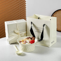 Internet-Famous Creamy Ceramic Salad Bowl, High-Value Breakfast Bowl, Oatmeal Bowl with Spoon, Multi-Purpose Tableware Set