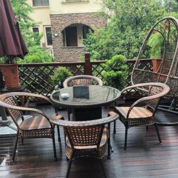 Rattan Chair Three-Piece Set, Courtyard Leisure Outdoor Table and Chair Set, Wrought Iron Rattan Chair and Coffee Table Combination, Simple Outdoor Balcony Small Table and Chair Set