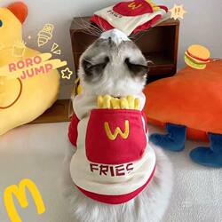 Cat and Dog Pet Clothes Flap Pocket Pants French Fries Fleece-Lined Sweatshirt Pet Autumn and Winter Thickeneded Cotton Coat Teddy Bichon Ragdoll