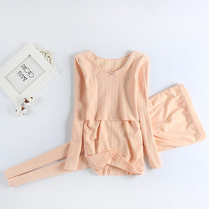 
Pregnant women's autumn clothes and long pants suits for postpartum feeding confinement clothes plus fat plus larger breastfeeding pajamas pregnancy base shirt spring and autumn