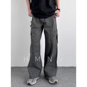 
HMN Studio Japanese retro washing and old work pants versatile loose straight wide-leg casual pants men