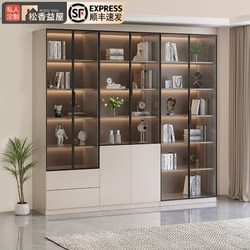 Enf Grade Solid Wood Bookcase, Floor-Standing Storage Cabinet, Integrated Storage Rack, Living Room Wall-Mounted Wine Cabinet, Enf Display Cabinet with Glass Door