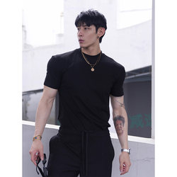 Men's Solid Color Short-Sleeve Slim-Fit Sports Fitness Quick-Dry Cool Top Half-High Collar Round Neck Solona Outerwear T-Shirt