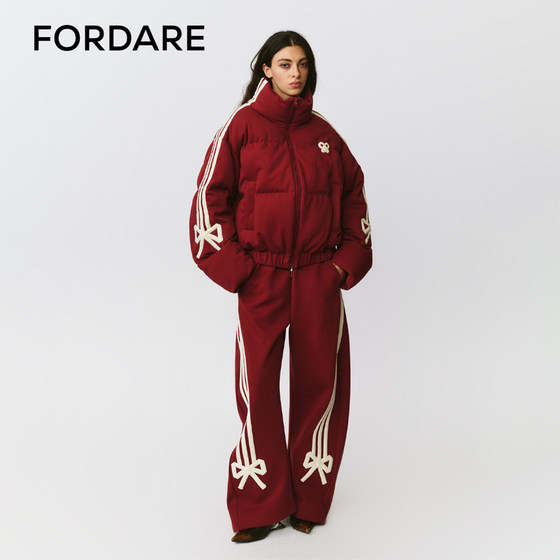 
FORDARE/FuDie 25 autumn and winter red bow sticker sports down jacket sports trousers