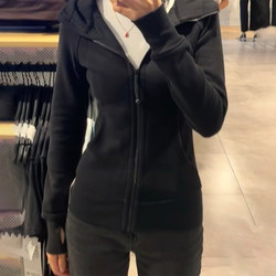 Spring Jacket for Women, Black Sweatshirt, Spring and Autumn 2026 New Style, Slim Fit, Sports Hooded, Tight-Fitting Yoga Fleece-Lined Top, Thick