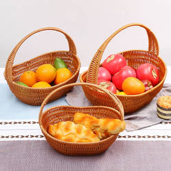 Rattan Hand-Held Picnic Basket, Vegetable Basket, Picking and Storage Basket, Shopping Basket, Egg Basket, Imitation Rattan Woven Fruit Basket, Countryside Style