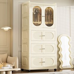 Large Installation-Free Folding Double-Door Wardrobe Bedroom Storage Cabinet Baby Toy Clothing Storage Cabinet