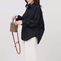 High-End, Light Luxury, Stylish Black Shirt for Women, 2026 Early Spring New Style, Loose Casual Long-Sleeved Shirt