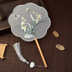 Chinese-Style Suzhou Embroidery Double-Sided Embroidery Round Fan, Traditional Chinese Style Hanfu Prop, Dance Fan, Special Fan for Cheongsam, Classical Craft Fan