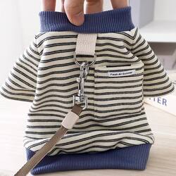 Tractionable Round-Neck Spring and Autumn Striped Pet Sweatshirt for Cats and Dogs, Small Dogs Two-Legged Clothing, Teddy Bichon Base Shirt