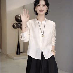 New Chinese-Style National Fashion Shirt for Women, 2025 Autumn New Vintage Elegant Satin Jacquard Long-Sleeve Base Shirt Top Trendy