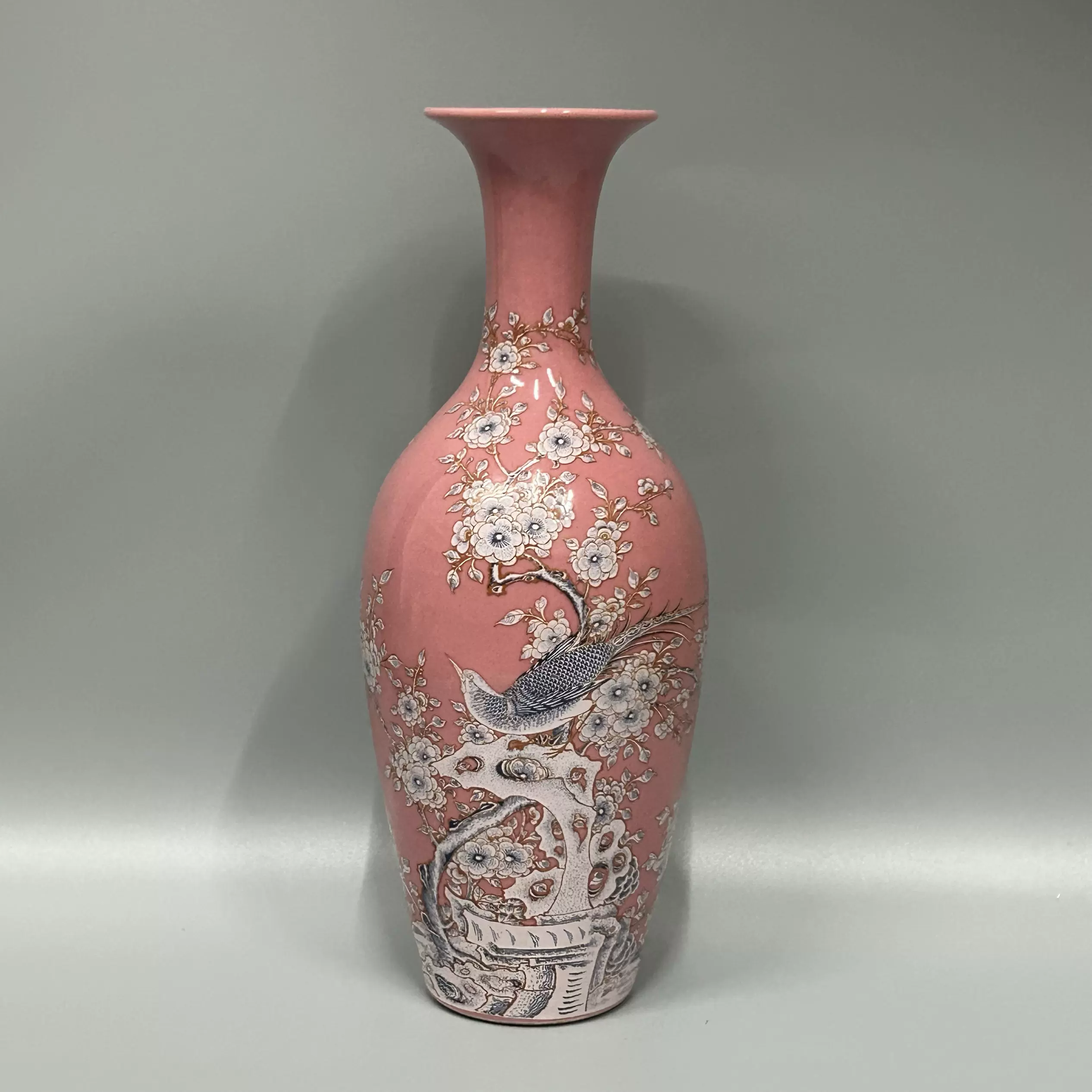 中国古玩 清代粉彩双耳瓶 道光年製在銘＊ 茶道具