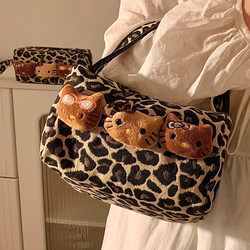 Cute Portable Black Leopard Print Cat Makeup Bag for Women, Large Capacity Storage Toiletry Bag, Travel Canvas Bag