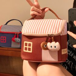 Cute Little House Portable Cosmetic Bag for Women, Portable Large-Capacity Partitioned Toiletry Bag, Travel Waterproof Storage Bag