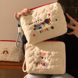 Cute Puppy Portable Cosmetic Bag for Women, Large Capacity Skin Care Product Brush Storage Bag, Travel Toiletry Bag