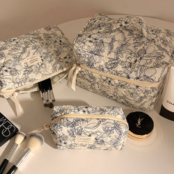 Chinese Style Tea Break Jungle Cosmetic Bag for Women, Portable Large Capacity Cute Floral Travel Storage Bag Toiletry Bag