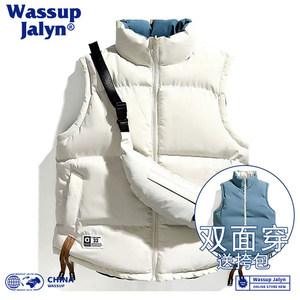 
WASSUP JALYN trendy brand double-sided vest for men and women couples autumn and winter thickened warm down sleeveless cotton coat