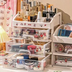 Desktop Makeup Storage Box Plastic Storage Rack Drawer-Type Jewelry Box Cosmetics Cute Transparent Organizing Box High-End