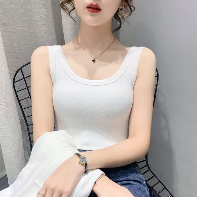 Threaded cotton vest for women's outer wear spring new style women's slim-fitting breast-covering suspender belt with sleeveless bottoming shirt top