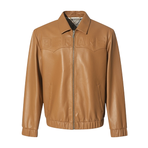 
RARE Wei Ya men's Ole autumn and winter men's tops with embossed lapels on the front chest brown yellow lapel leather jacket