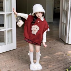 Red Sweater Suit Plaid Dress for Girls Autumn and Winter 2026 New Children's Christmas and New Year Outfit