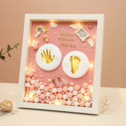 Baby Hand and Foot Print Clay Commemorative Photo Frame Newborn Birth Gift Full Month Handprint Commemorative Hundred-Day Hand and Foot Print First Birthday Gift