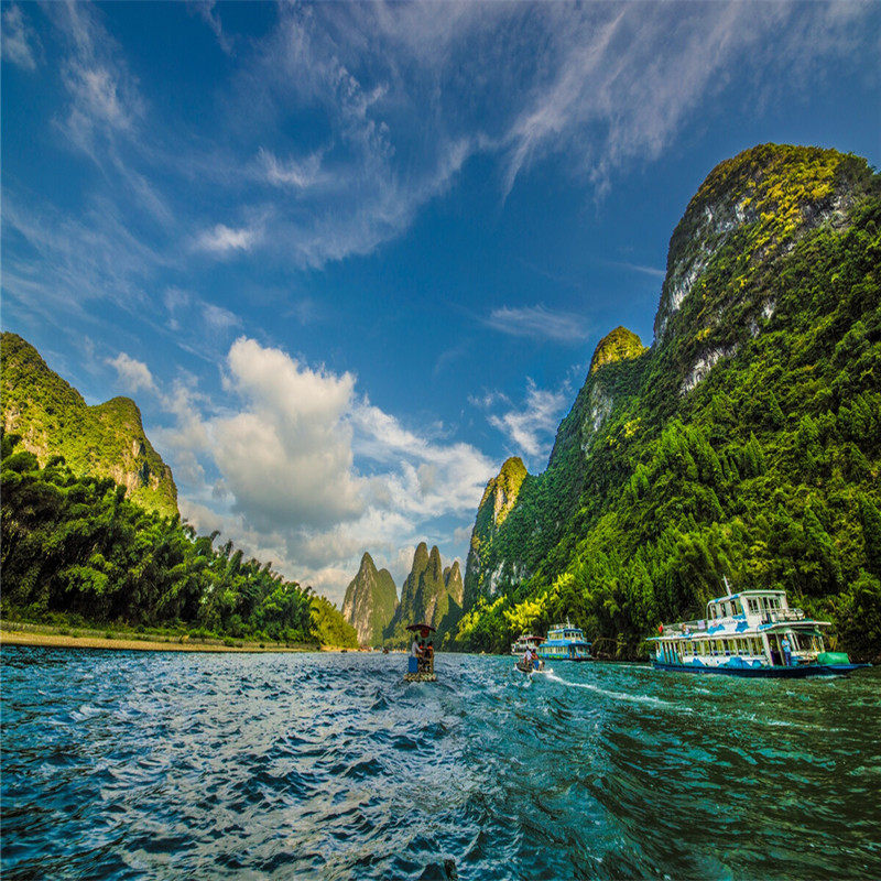 桂林纯玩4天3晚全新桂林古东瀑布象鼻山三星船游大漓江遇龙河竹筏