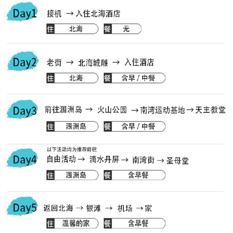 重庆成都出发到北海涠洲岛双飞5-6天跟团动车半自由行纯玩含机票