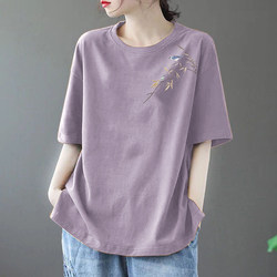 Brand Discount Export Women's Clothing 100% Pure Cotton Short-Sleeved T-Shirt Round Neck Loose Printed Age-Reducing Top Plus Size